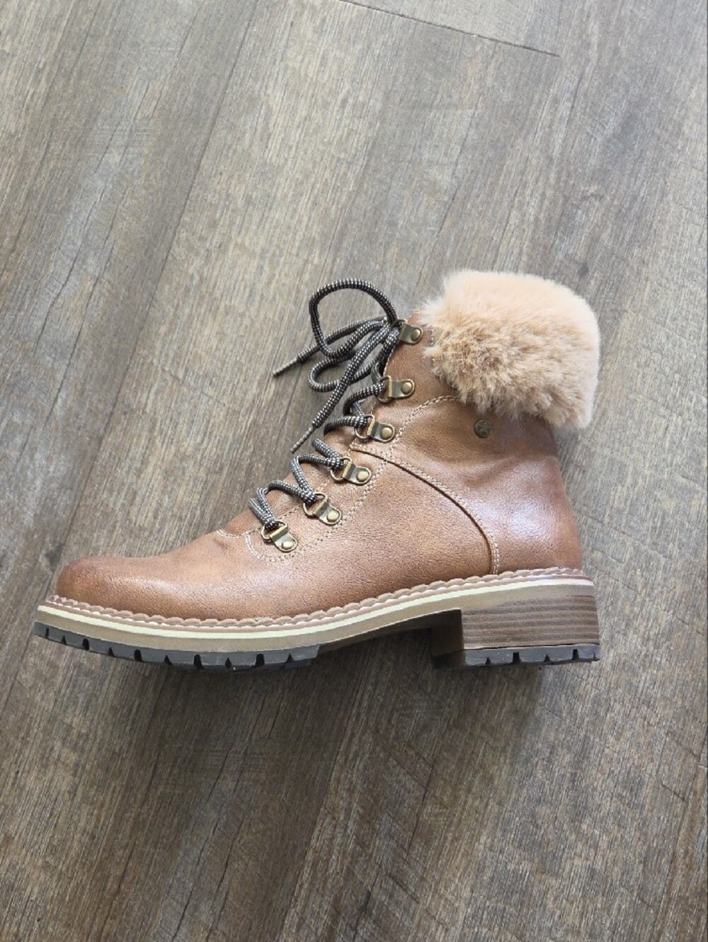 Women's Brown Lace-Up Faux Fur Trim Boots - Picture 3 of 9